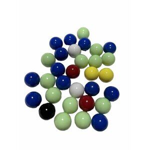 Marbles - 32 - Blue Green Yellow Black White Red Black Chinese Checkers Hippo